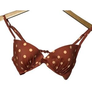 Shade & Shore Bikini Swim Top 32‎ B Underwire Push Up Padded Polka Dot Preppy
